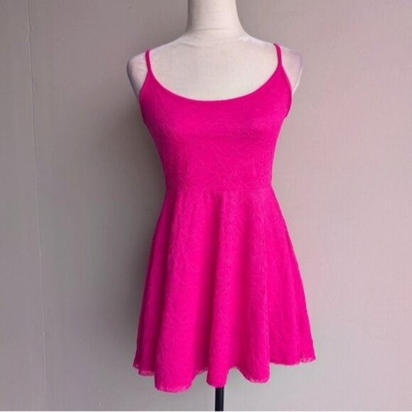 Lace Hot Pink Sleeveless Skater Dress - Picture 1 of 5